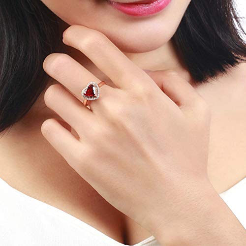 Daesar Anillos de Oro Rosa 18K Mujer Corazón Turmalina Roja Blanca 1.37ct Talla 16