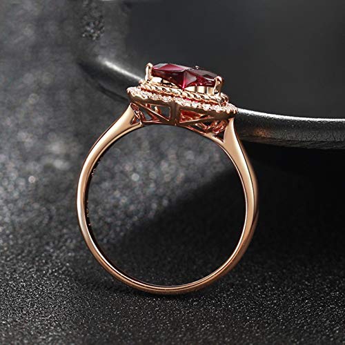 Daesar Anillos de Oro Rosa 18K Mujer Corazón Turmalina Roja Blanca 1.37ct Talla 16