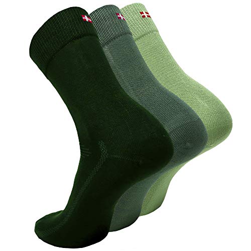 DANISH ENDURANCE Calcetines de Bambú 3 Pares (Multicolor: 1 x verde claro, 1 x verde medio, 1 x verde oscuro, EU 39-42)