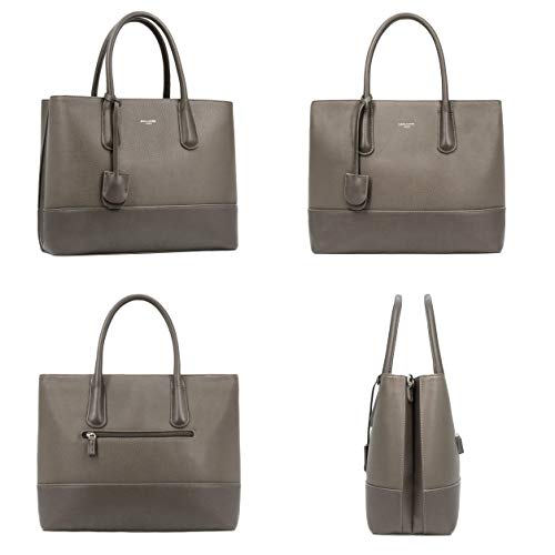 David Jones - Bolso de Mano Grande Mujer - Shopper Tote Bag Señora Trabajo Negocios Cuero Genuino PU - Bolsos Hombro Bandolera Piel Múltiples Bolsillos - Maletín Satchel Oficina Elegante - Gris Oscuro