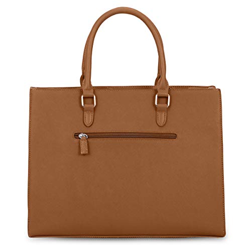 David Jones - Bolso de Mano Trabajo Mujer - Shopper Tote Bag PU Piel - Grande Bolso Bandolera Hombro Cuero Asa Superior - Maletines A4 Diario Vida Satchel Mensajero Oficina Escuela - Camel