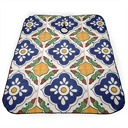 Delantal de corte de pelo mexicano Talavera de doble cara antiestático impermeable capa de peluquería para hombres y mujeres adultos tela de corte de pelo para peluquería esteticista 55 x 66 pulgadas