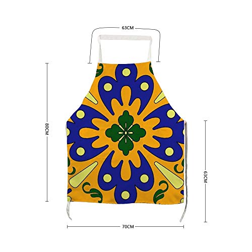 Delantal naranja y azul Talavera patrón de azulejos para hombre y mujer para cocinar, barbacoa y hornear con bolsillos