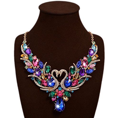 DELEY de Cristal Moldeado Alas de Cisne Y Babero Maxi Clúster de Gargantilla Collar de la Declaración del Collar de la Colorido