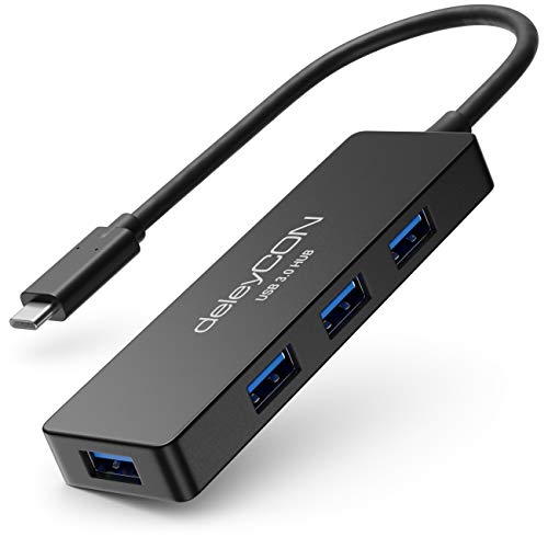 deleyCON 4 Puerto USB 3.0 HUB con USB C-Connector Data Hub Expansión USB hasta 5Gbit/s OTG Mobile Phone Tablet Smartphone Windows & Mac Distribuidor Dockingstation Conector USB Tipo C