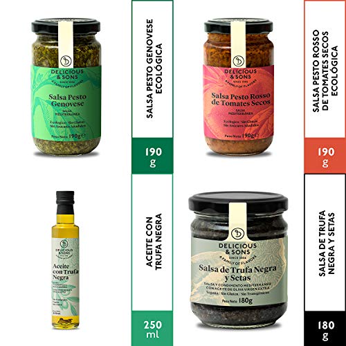 Delicious & Sons pack Salsas Pesto, Salsa de Trufa Negra y Setas y Aceite con Trufa Negra