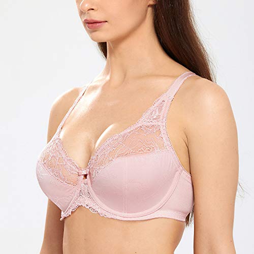 DELIMIRA - Sujetador de Copa Completa con Aros Encaje para Mujer Rosa Desnuda 105F