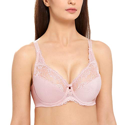 DELIMIRA - Sujetador de Copa Completa con Aros Encaje para Mujer Rosa Desnuda 105F