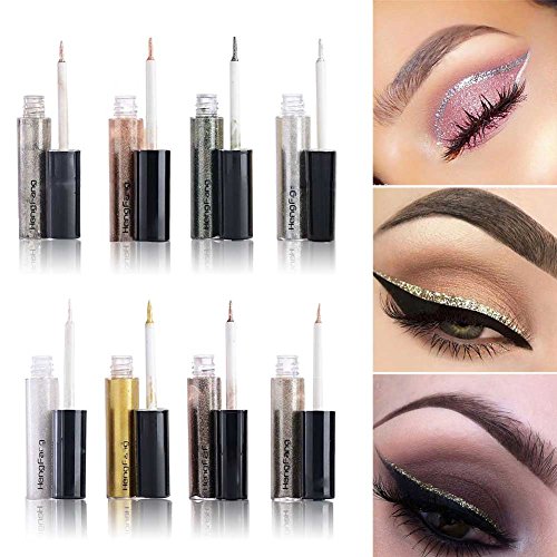 Delineador de ojos líquido con purpurina de 5 ml y con 8 colores para elegir. Delineador de ojos resistente al agua y de larga duración blanco (Silver White)