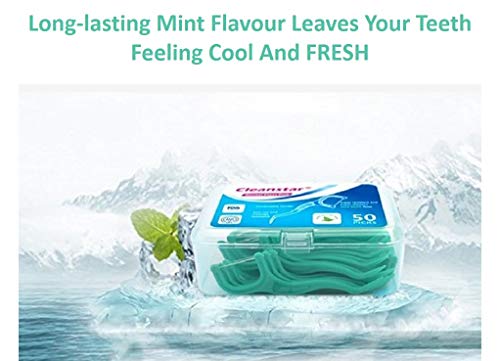 Den-Care - Púas de hilo dental, 150 unidades, con sabor a menta, varillas de hilo dental, púas de limpieza de dientes, hilo dental esencial, paquete de 3