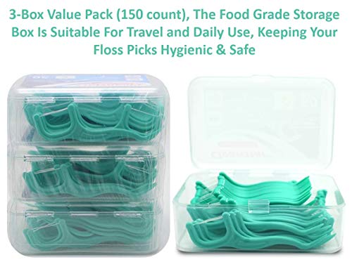 Den-Care - Púas de hilo dental, 150 unidades, con sabor a menta, varillas de hilo dental, púas de limpieza de dientes, hilo dental esencial, paquete de 3