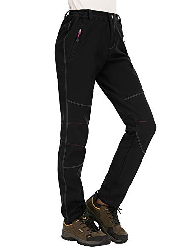 DENGBOSN Pantalones Montaña Mujer Pantalones de Nieve Impermeables Invierno Calentar Pantalones Trekking Escalada Senderismo Acampada,KZ2707W-Black-M