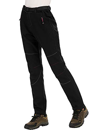 DENGBOSN Pantalones Montaña Mujer Pantalones de Nieve Impermeables Invierno Calentar Pantalones Trekking Escalada Senderismo Acampada,KZ2707W-Black-M
