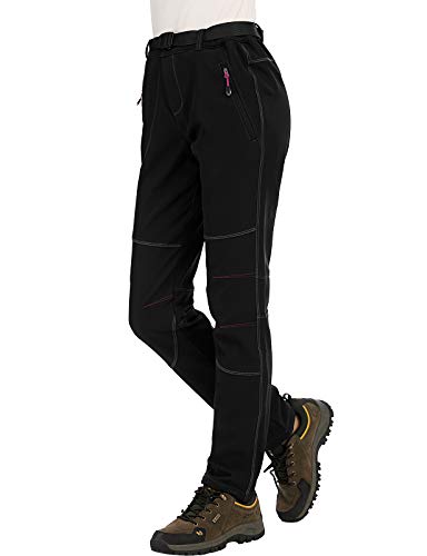 DENGBOSN Pantalones Montaña Mujer Pantalones de Nieve Impermeables Invierno Calentar Pantalones Trekking Escalada Senderismo Acampada,KZ2707W-Black-M