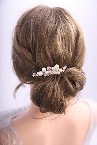 Deniferymakeup - Peine de pelo para novia, color dorado, oro rosa, plata, nupcial, perla, peine para el pelo, accesorio para el pelo, peine para el pelo, peine de cristal, accesorios para el pelo