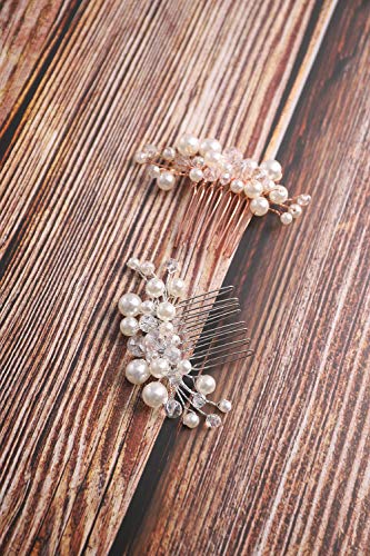 Deniferymakeup - Peine de pelo para novia, color dorado, oro rosa, plata, nupcial, perla, peine para el pelo, accesorio para el pelo, peine para el pelo, peine de cristal, accesorios para el pelo