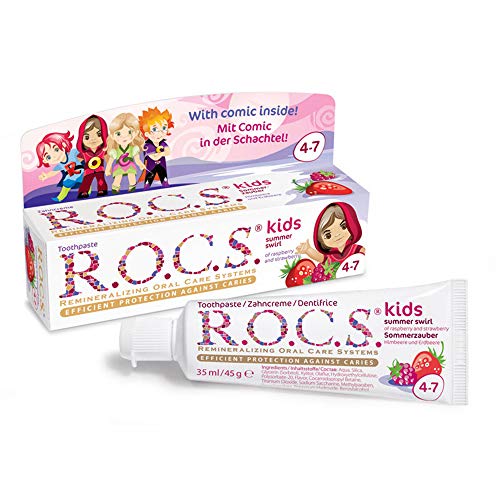 Dentífrico R.O.C.S. Kids Remolino de Verano con sabor a frambuesa y fresa