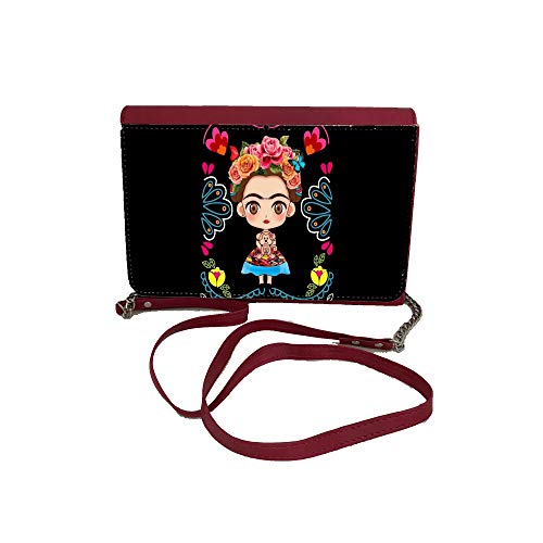 Desconocido Borsa Donna Tracolla Spalla Mano Tote Bag Borsa Chloe Rosa Compatible Frida Kahlo floral con fondo negro