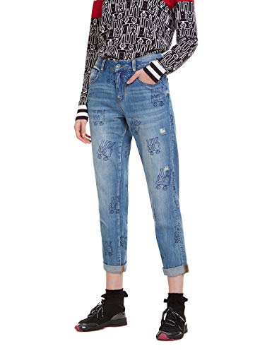 Desigual Trousers Robots Vaqueros Boyfriend, Azul (Denim Medium Wash 5053), 27 para Mujer