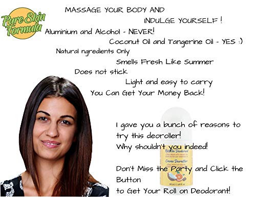 Desodorante Roll On Natural Con Aceite De Coco, Manteca De Cacao Y Aceite De Mandarina Para Hombres Y Mujeres. Sin Aluminio, Parabenos. Tamaño De Viaje, Líquido, Antitranspirante, 50 ml.