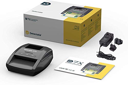 Detectalia D7X - Detector automático de billetes falsos con cable de actualización, 100% detección y listo para los nuevos billetes - 14 x 12 x 6 cm