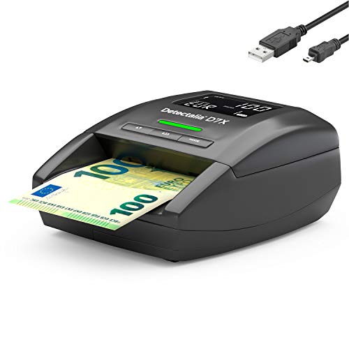 Detectalia D7X - Detector automático de billetes falsos con cable de actualización, 100% detección y listo para los nuevos billetes - 14 x 12 x 6 cm