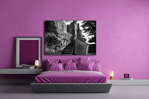 deyoli Históricos Burg Anlage Efecto: Blanco y Negro como Lienzo, diseño Enmarcado en Marco de Madera, impresión Digital Marco, no es un póster o Cartel, 80x60