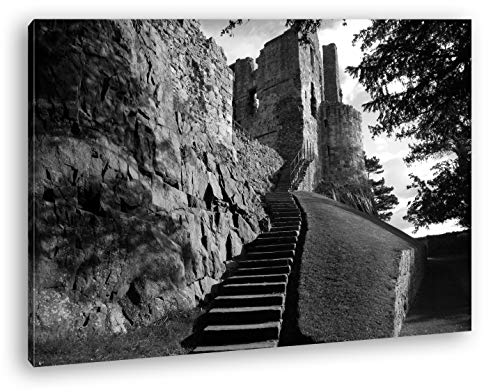deyoli Históricos Burg Anlage Efecto: Blanco y Negro como Lienzo, diseño Enmarcado en Marco de Madera, impresión Digital Marco, no es un póster o Cartel, 80x60