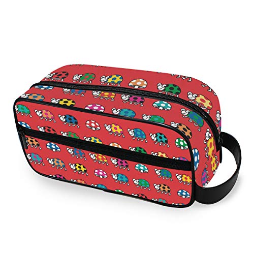DEZIRO - Neceser portátil de viaje con diseño de mariquita, impermeable, organizador de maquillaje, bolsa de cosméticos para mujeres y niñas