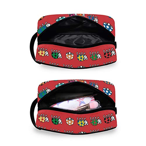 DEZIRO - Neceser portátil de viaje con diseño de mariquita, impermeable, organizador de maquillaje, bolsa de cosméticos para mujeres y niñas