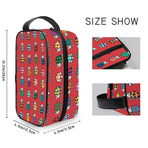 DEZIRO - Neceser portátil de viaje con diseño de mariquita, impermeable, organizador de maquillaje, bolsa de cosméticos para mujeres y niñas