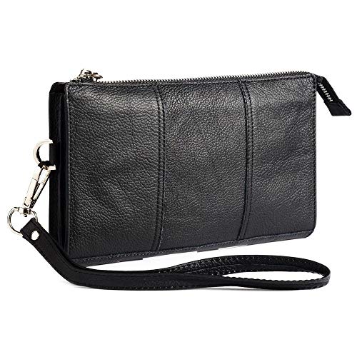 DFV mobile - Genuine Leather Case Handbag for Argos Bush Eluma B1 - Black