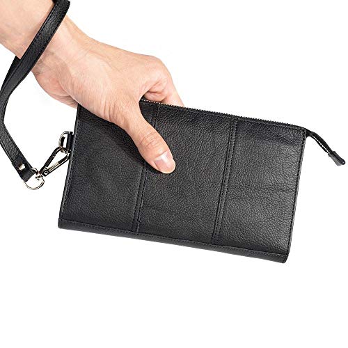 DFV mobile - Genuine Leather Case Handbag for Bush Mobile Eluma Windows Mobile - Black