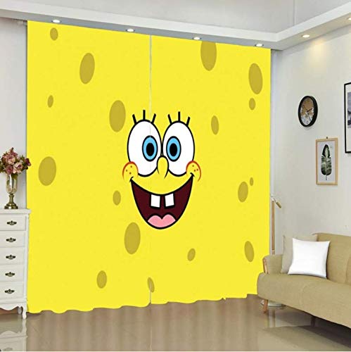 DGTJSEVEN Bob Esponja, Tratamiento De Ventanas, Cortinas Terminadas, Dibujos Animados, Impresión 3D, Poliéster, Cortinas Opacas para Ventana para Sala De Estar, 200X170Cm