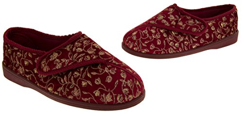 DIABÉTICO ORTOPÉDICOS PARA MUJER ANCHO GRANDE COMPLETAMENTE LAVABLE ZAPATO DE TIRA CON VELCRO PANTUFLAS - Burdeos, 38 (UK 5)