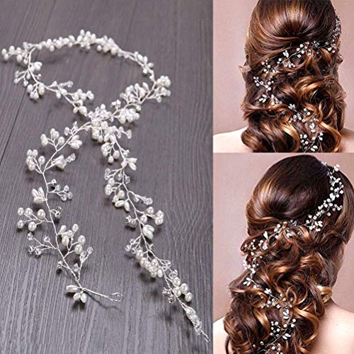 Diadema de cristal para novia, 20 pulgadas, hecho a mano, perlas de cristal, para bodas, fiestas, diadema, novia, boda, boda, accesorios para el pelo, para dama de honor y flores - plata