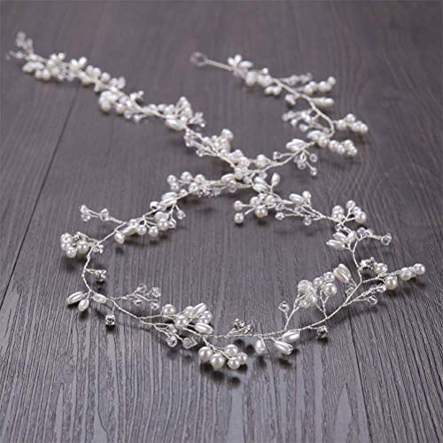 Diadema de cristal para novia, 20 pulgadas, hecho a mano, perlas de cristal, para bodas, fiestas, diadema, novia, boda, boda, accesorios para el pelo, para dama de honor y flores - plata