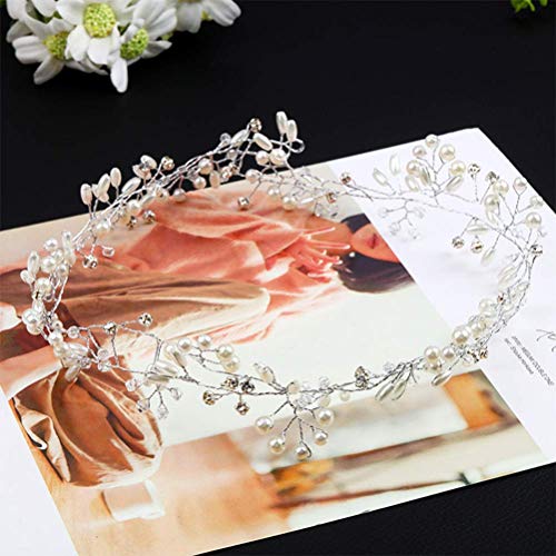 Diadema de cristal para novia, 20 pulgadas, hecho a mano, perlas de cristal, para bodas, fiestas, diadema, novia, boda, boda, accesorios para el pelo, para dama de honor y flores - plata