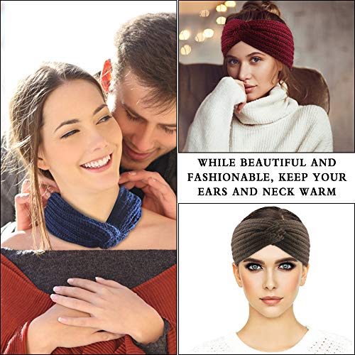 Diadema de las mujeres 6 piezas Diademas de ganchillo de invierno Banda para el pelo de punto orejeras para mujeres niñas, 6 colores