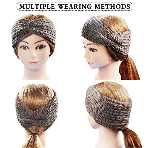 Diadema de las mujeres 6 piezas Diademas de ganchillo de invierno Banda para el pelo de punto orejeras para mujeres niñas, 6 colores