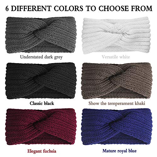 Diadema de las mujeres 6 piezas Diademas de ganchillo de invierno Banda para el pelo de punto orejeras para mujeres niñas, 6 colores