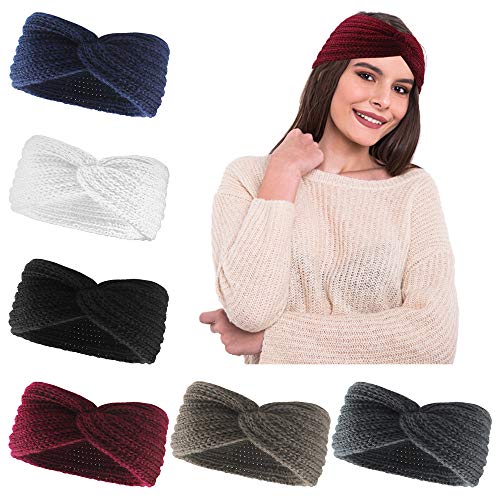 Diadema de las mujeres 6 piezas Diademas de ganchillo de invierno Banda para el pelo de punto orejeras para mujeres niñas, 6 colores