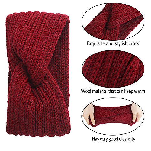 Diadema de las mujeres 6 piezas Diademas de ganchillo de invierno Banda para el pelo de punto orejeras para mujeres niñas, 6 colores