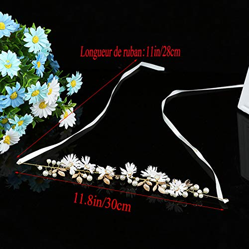 Diadema de Novia de Flores Guirnaldas Corona Nupcial Cristal Perla de Pelo con Cinta Hecha a Mano Tocado Joyería Accesorio para el Cabello de Novia Mujer Dama de honor