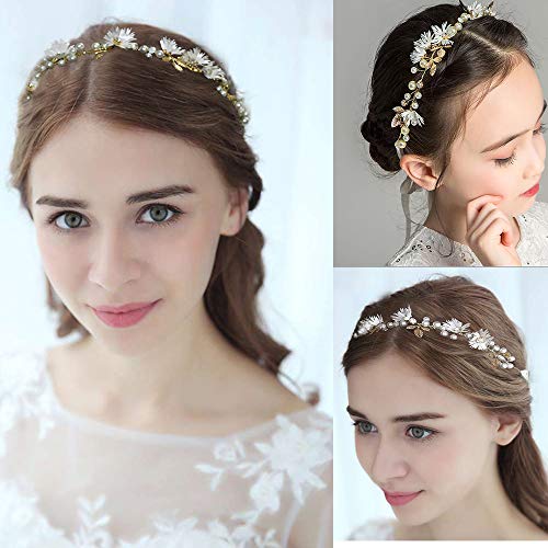 Diadema de Novia de Flores Guirnaldas Corona Nupcial Cristal Perla de Pelo con Cinta Hecha a Mano Tocado Joyería Accesorio para el Cabello de Novia Mujer Dama de honor
