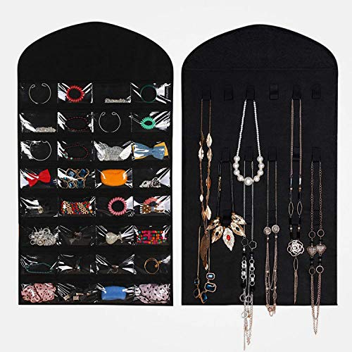 Didcant 32 Bolsillos Organizador de Joyería Colgante Visible, Portador de Joyas No Tejidas con 18 Ganchos y Bucles para Niñas/Mujeres Anillos de Viaje, Collares, Pulseras, Pendientes (2 Pack-Negro)