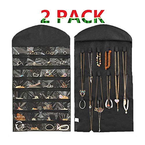 Didcant 32 Bolsillos Organizador de Joyería Colgante Visible, Portador de Joyas No Tejidas con 18 Ganchos y Bucles para Niñas/Mujeres Anillos de Viaje, Collares, Pulseras, Pendientes (2 Pack-Negro)