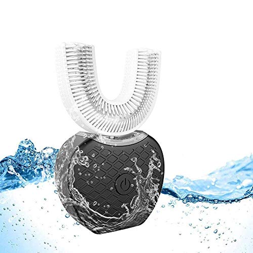 Dientes de luz fría blanqueamiento 360 ° automático en forma de U oral limpiador blanqueamiento cepillo de dientes-3 modos opcionales, pasta de dientes de cortesía y gel blanqueador,Black