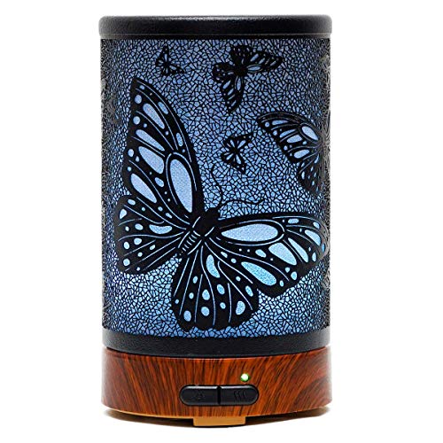 Difusor de Aceites Esenciales, Difusor de Aromas, Ultrasónico Aromaterapia Humidificador, Automáticamente Apaga Cuando sin Agua, 100ml (Mariposa）