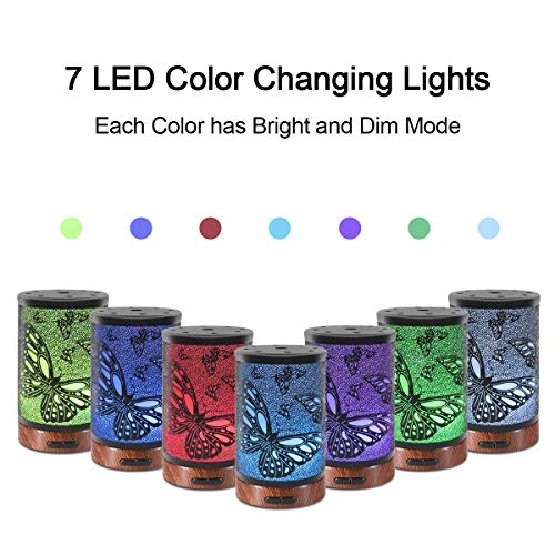 Difusor de Aceites Esenciales, Difusor de Aromas, Ultrasónico Aromaterapia Humidificador, Automáticamente Apaga Cuando sin Agua, 100ml (Mariposa）